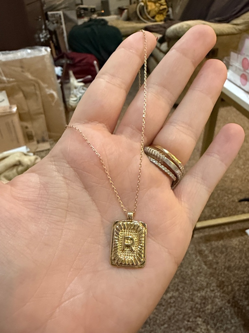 Urban Outfitters Gold Initial 'R' Rectangular Pendant Necklace